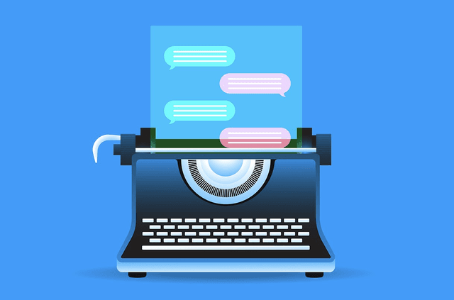 Bild einer Schreibmaschine, aus der Sprechblasen herauskommen