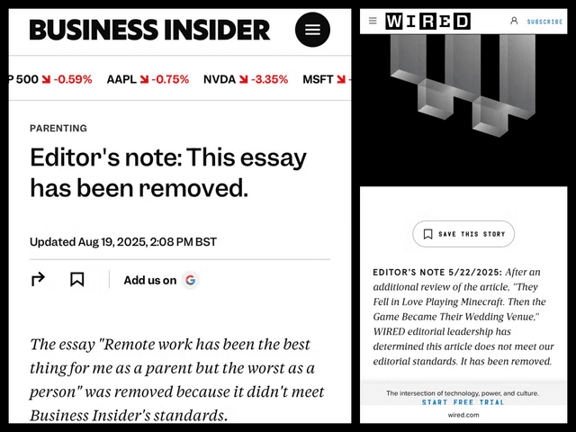 Essays aus Business Insider und WIRED entfernt